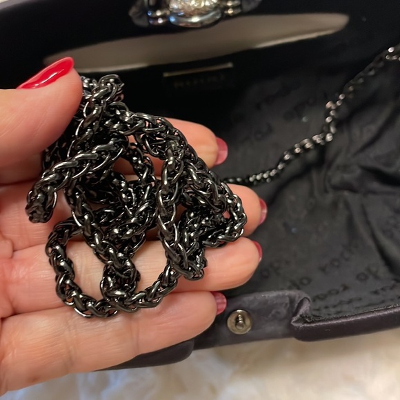 RODO satin Swarovski clutch shell evening bag / chain shoulder strap gunmetal - Picture 3 of 14